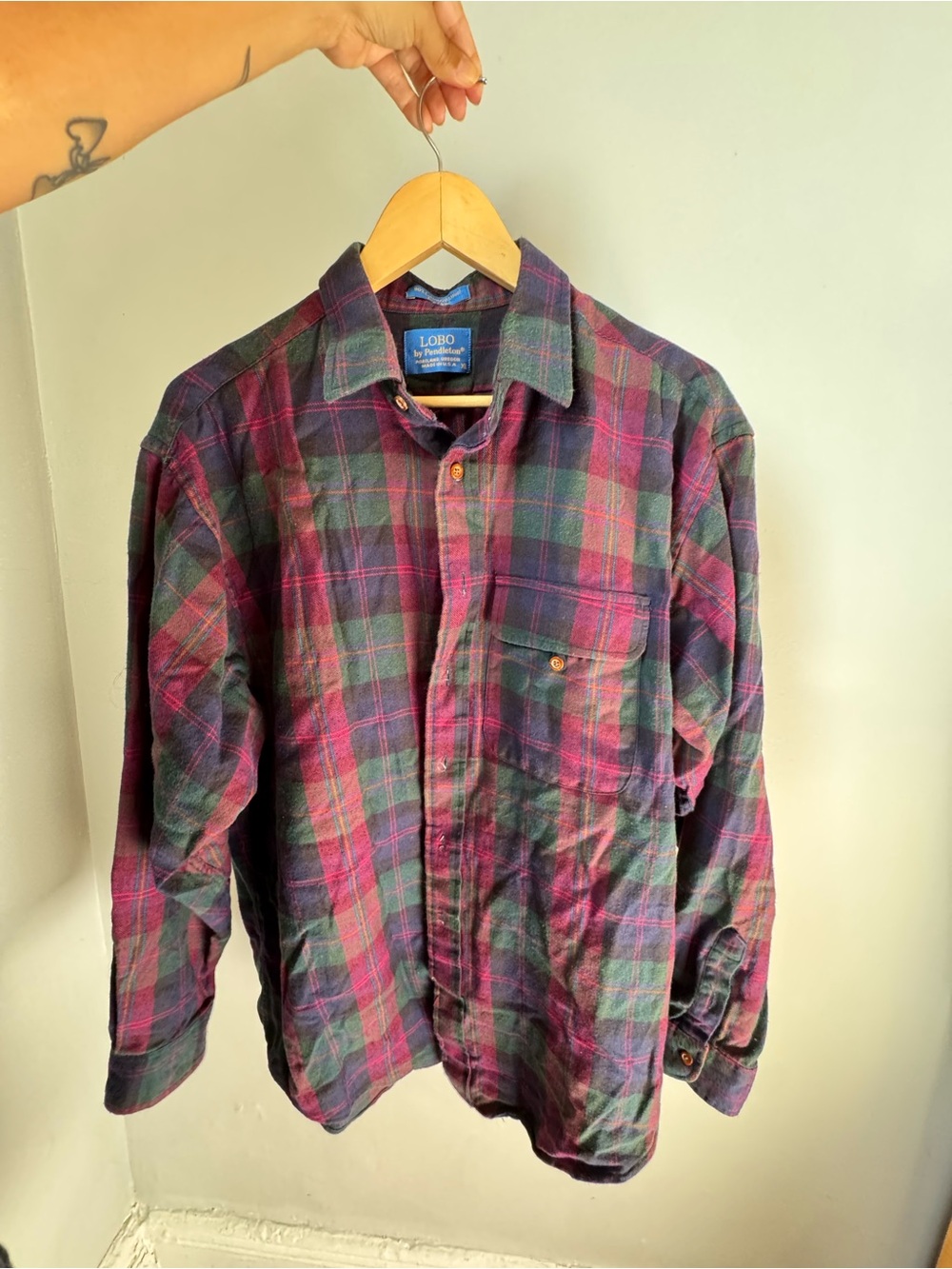 Vintage Pendleton Oversized Plaid Flannel Shirt - Deep Red & Green - Picture 4 of 6
